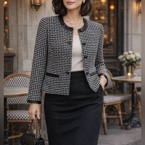 Pendleton Bouclé-Style Silk Blend Jacket Leather Trim Silk Lined 12P